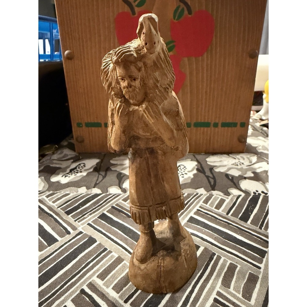 Vintage Hand Carved Wood Jesus The Good Shepard Figurine